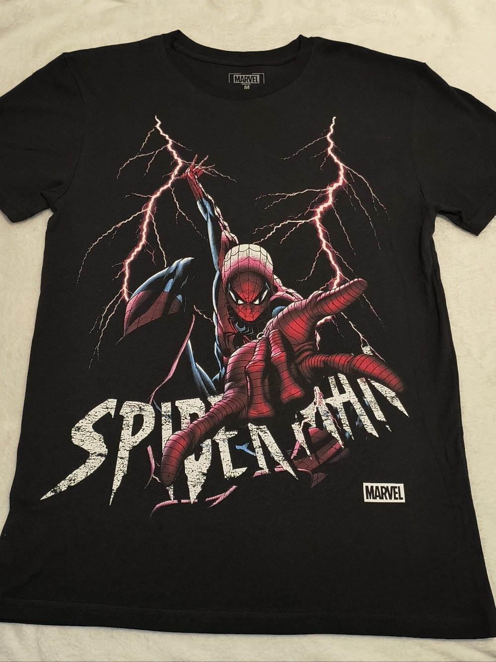 Marvel Spider-Man Lightning T-Shirt Graphic Tee Black & Red